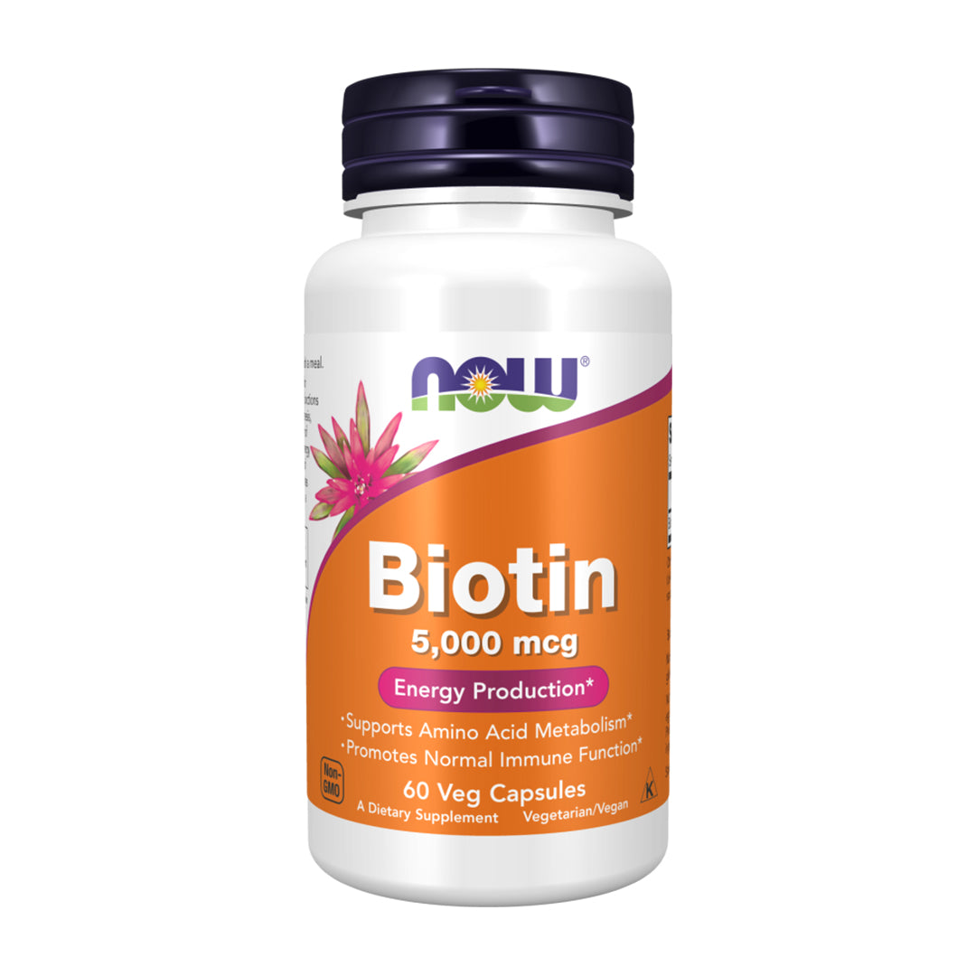 NowBiotin5_000mcgVegCapsules60 Now Biotin 5000 mcg - 60 Veg Capsules - Image 1