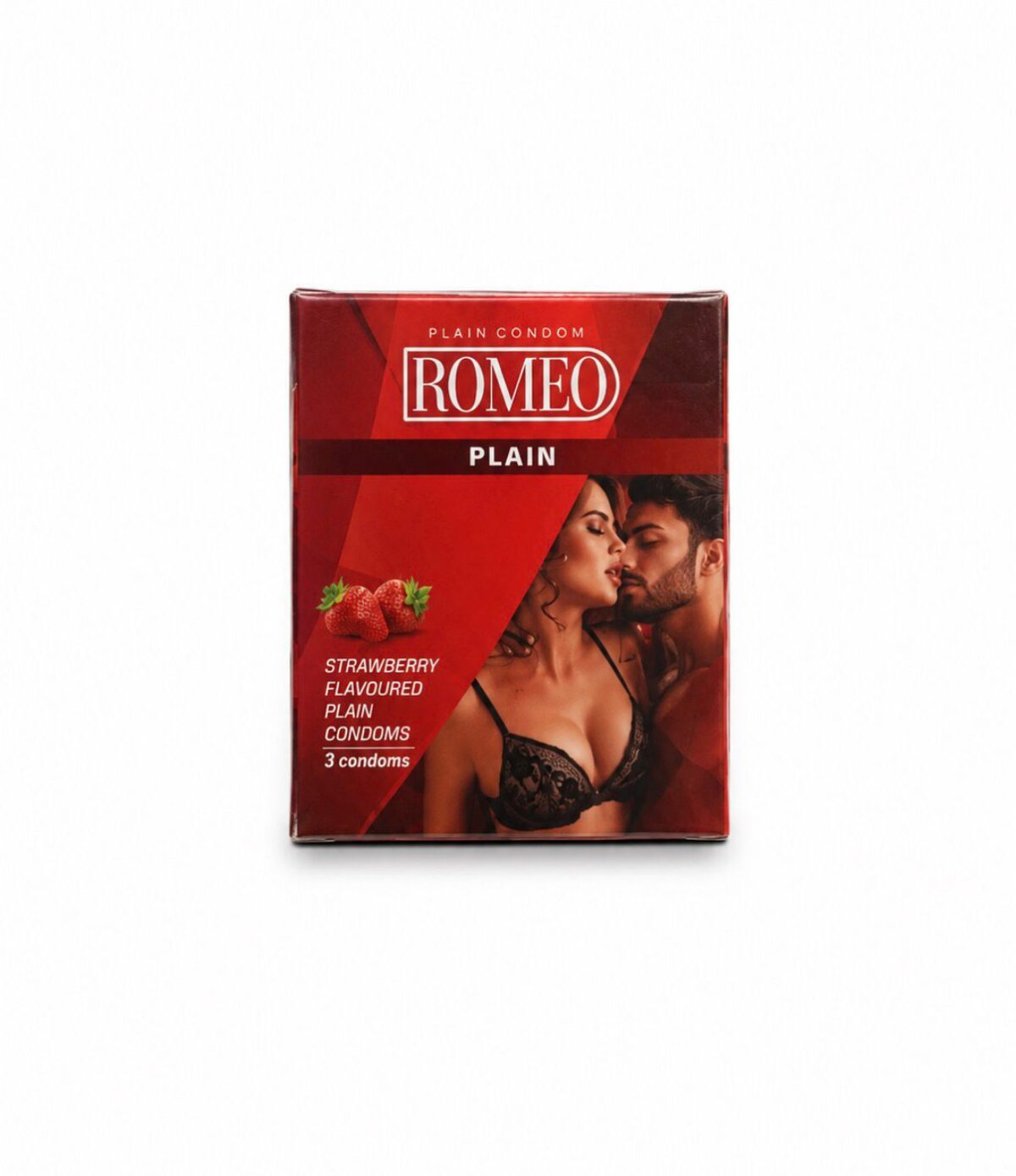 Romeo Plain Condoms – Strawberry Flavoured | Pack of 3 - Image 1